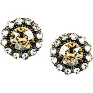 Anne Koplik Antique Brass Golden Shadow & Shade Crystal Mila Post Earrings NEW